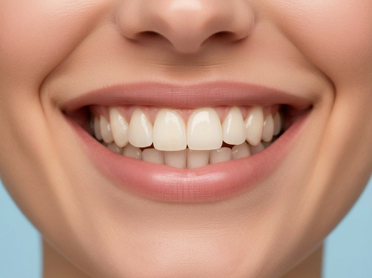 Close-up of naturally brighter teeth after professional whitening